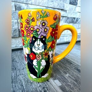 VINTAGE Rare  Catzilla Candace Reiter Tall Coffee Mug Ceramic Garden Cats